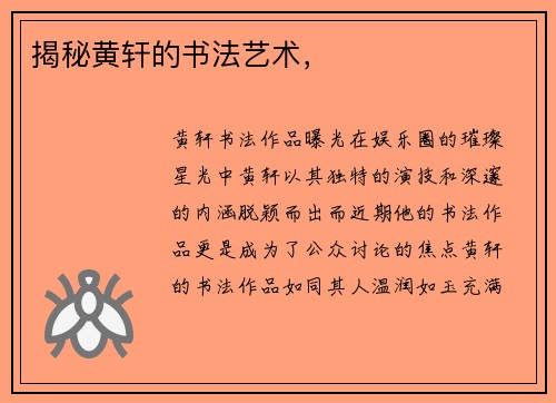 揭秘黄轩的书法艺术,