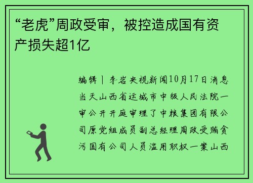 “老虎”周政受审,被控造成国有资产损失超1亿