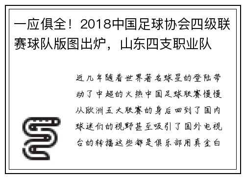 一应俱全!2018中国足球协会四级联赛球队版图出炉,山东四支职业队