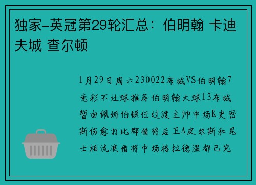 独家-英冠第29轮汇总:伯明翰 卡迪夫城 查尔顿