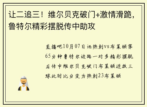 让二追三!维尔贝克破门+激情滑跪,鲁特尔精彩摆脱传中助攻