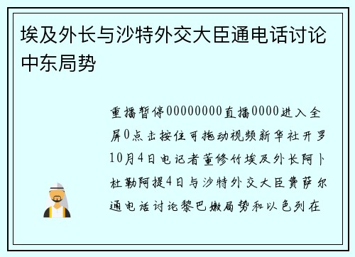 埃及外长与沙特外交大臣通电话讨论中东局势